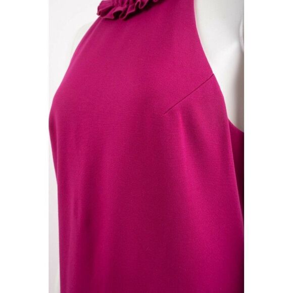 Trina Turk Womens Pink Dobbie Shift Dress Halter Magenta Size 6 Ruffle Collar - Picture 4 of 7